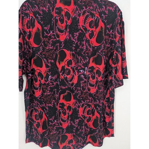 Hot Topic Button Up Shirt Men Size M Skulls Allover Print Emo Grunge Goth Woven - Picture 5 of 8